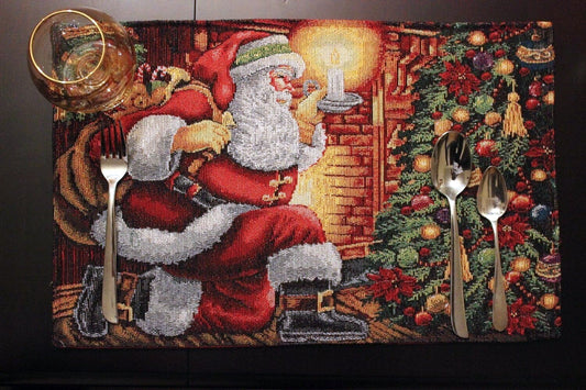 Tache Festive Santa Down the Chimney Woven Tapestry Placemat Set of 4 (11533PM)