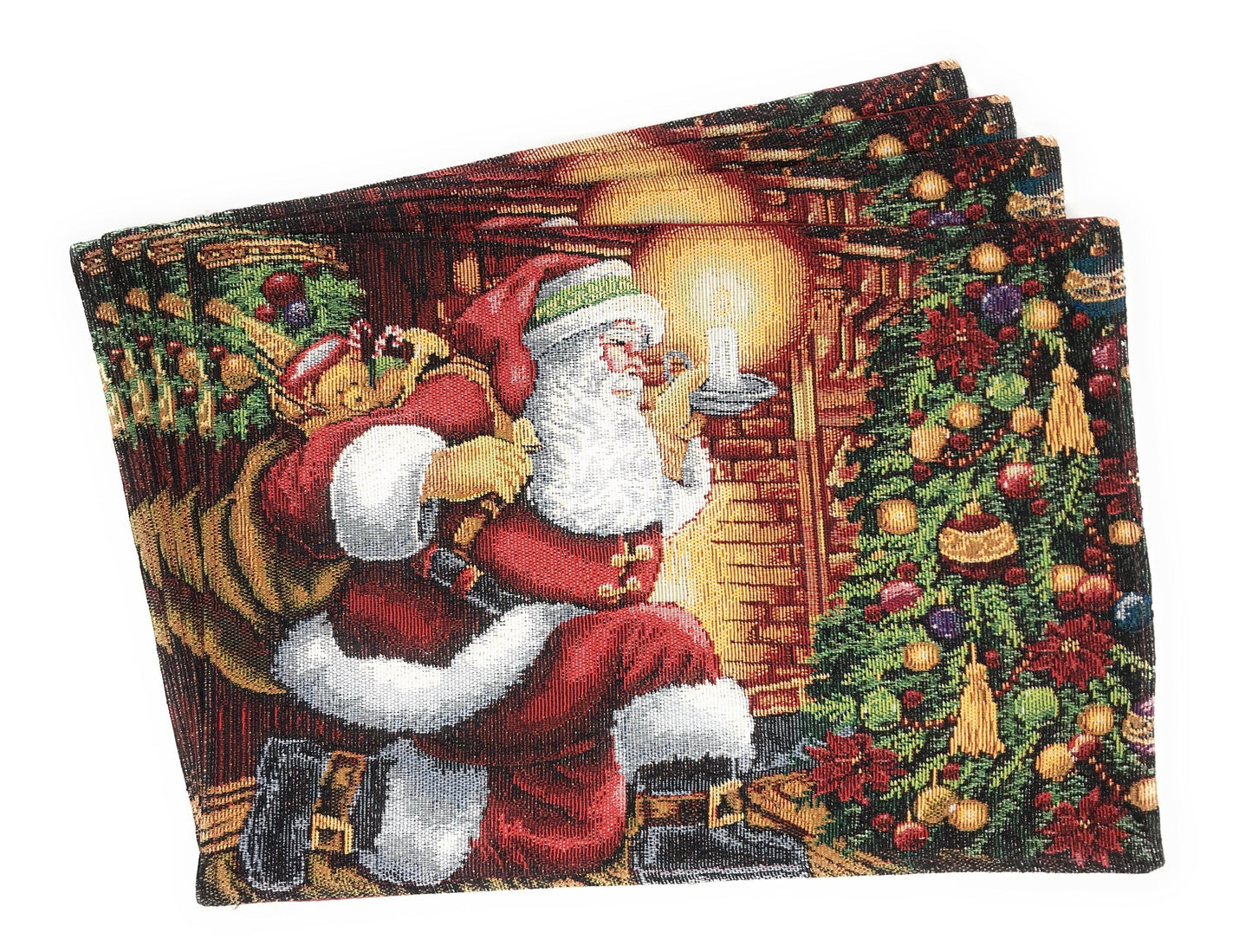 Tache Festive Santa Down the Chimney Woven Tapestry Placemat Set of 4 (11533PM)