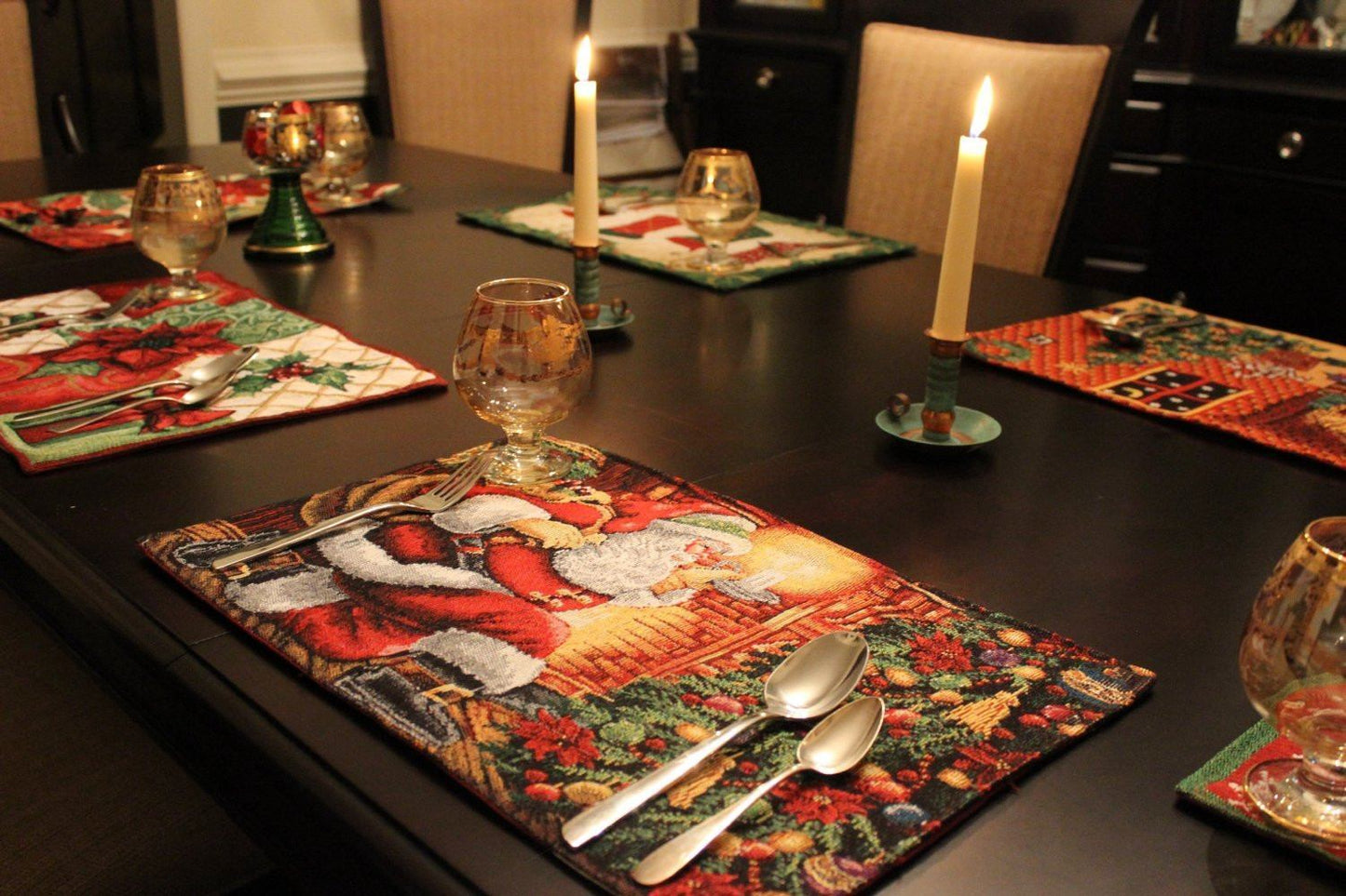 Tache Festive Santa Down the Chimney Woven Tapestry Placemat Set of 4 (11533PM)