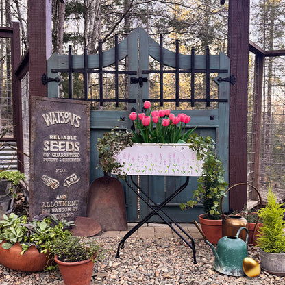 Outdoor Floral Oval Metal Plant Stand