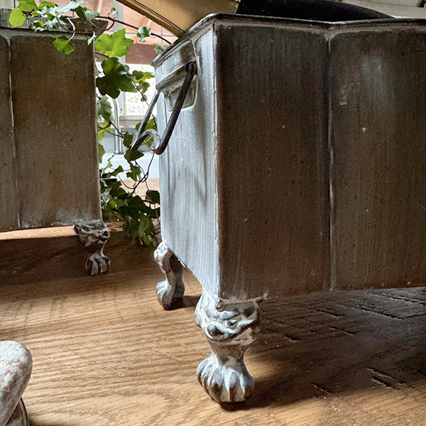 Aged Metal Footed Planters, Set of Two