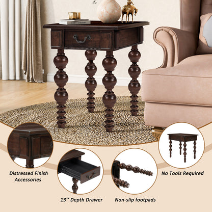 Solid Wood End Table with Drawer in Espresso Finish
