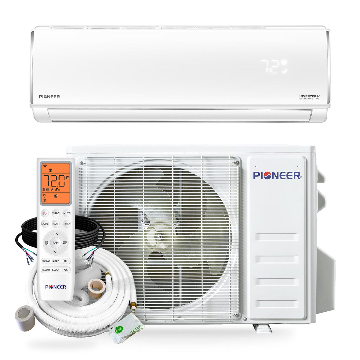 Pioneer Diamante Pro 18,000 BTU 21 SEER2 230V High-Wall Ductless Mini-Split Air Conditioner Inverter Heat Pump with 16 Ft. Kit