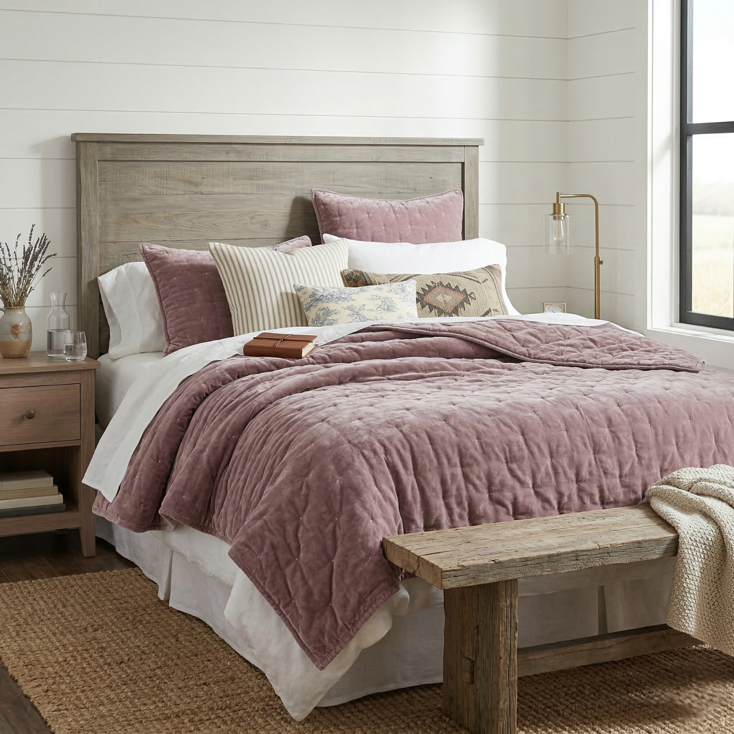 Tache Plush Dreams Purple Mauve Tufted Velvet Quilt Set (JHW-853P)