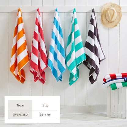 Cotton Velour Cabana Stripe Beach Towel - Novia Collection.