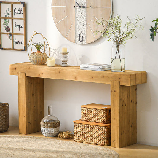 Solid Wood Console Table with Rustic Farmhouse Style – Natural Wood