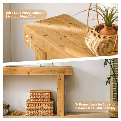 Solid Wood Console Table with Rustic Farmhouse Style – Natural Wood