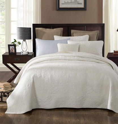 Tache Vanilla Cream Ivory Paisley Damask Stitch Matelassé Cotton Quilt Set (JHW-643)
