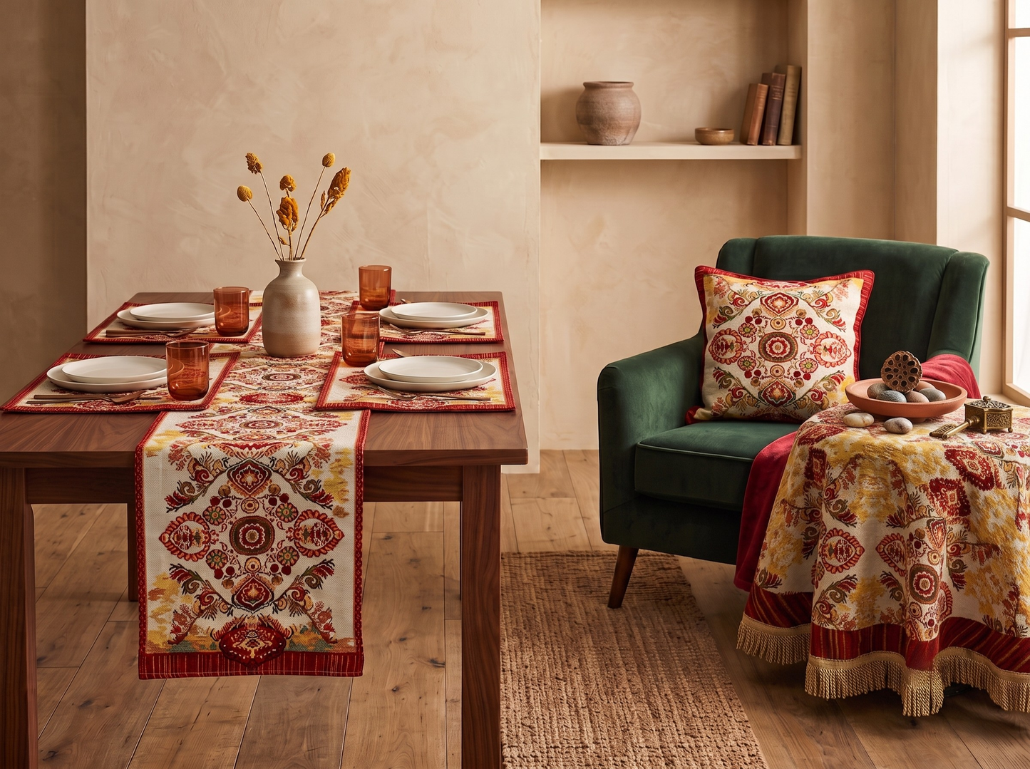 Tache Elegant Burgundy Ornate Paisley Woven Tapestry Table Runner (18194)