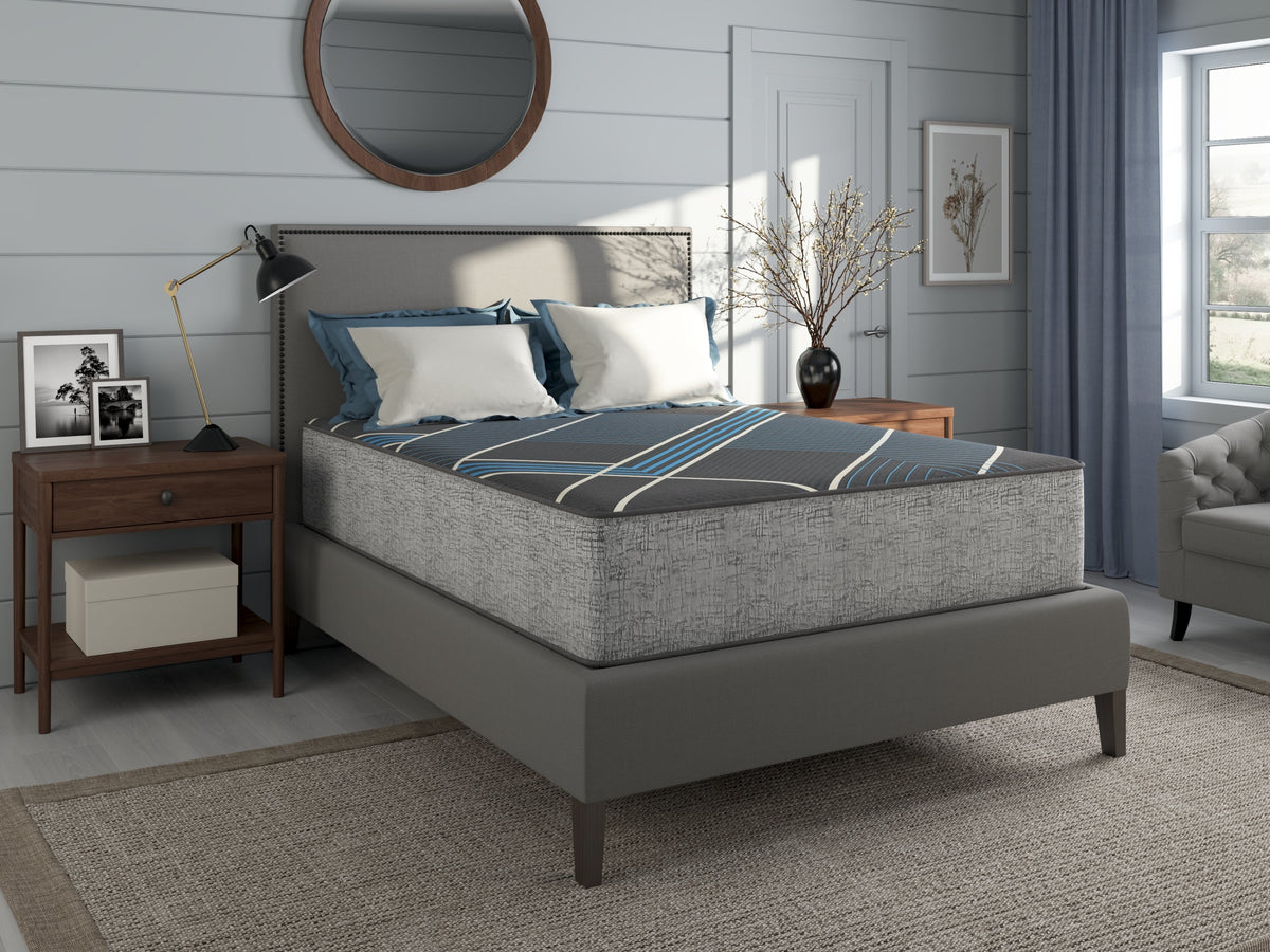 Plush Gel Memory Foam Twin Mattress with Smooth Top - Grey & Blue