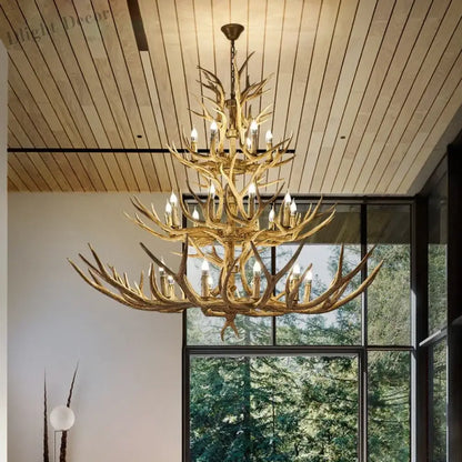 Retro LED Antler Chandeliers - Creative Resin Pendant Lamps for Living, Dining Rooms, Bars, Hotels, and Decor Lighting