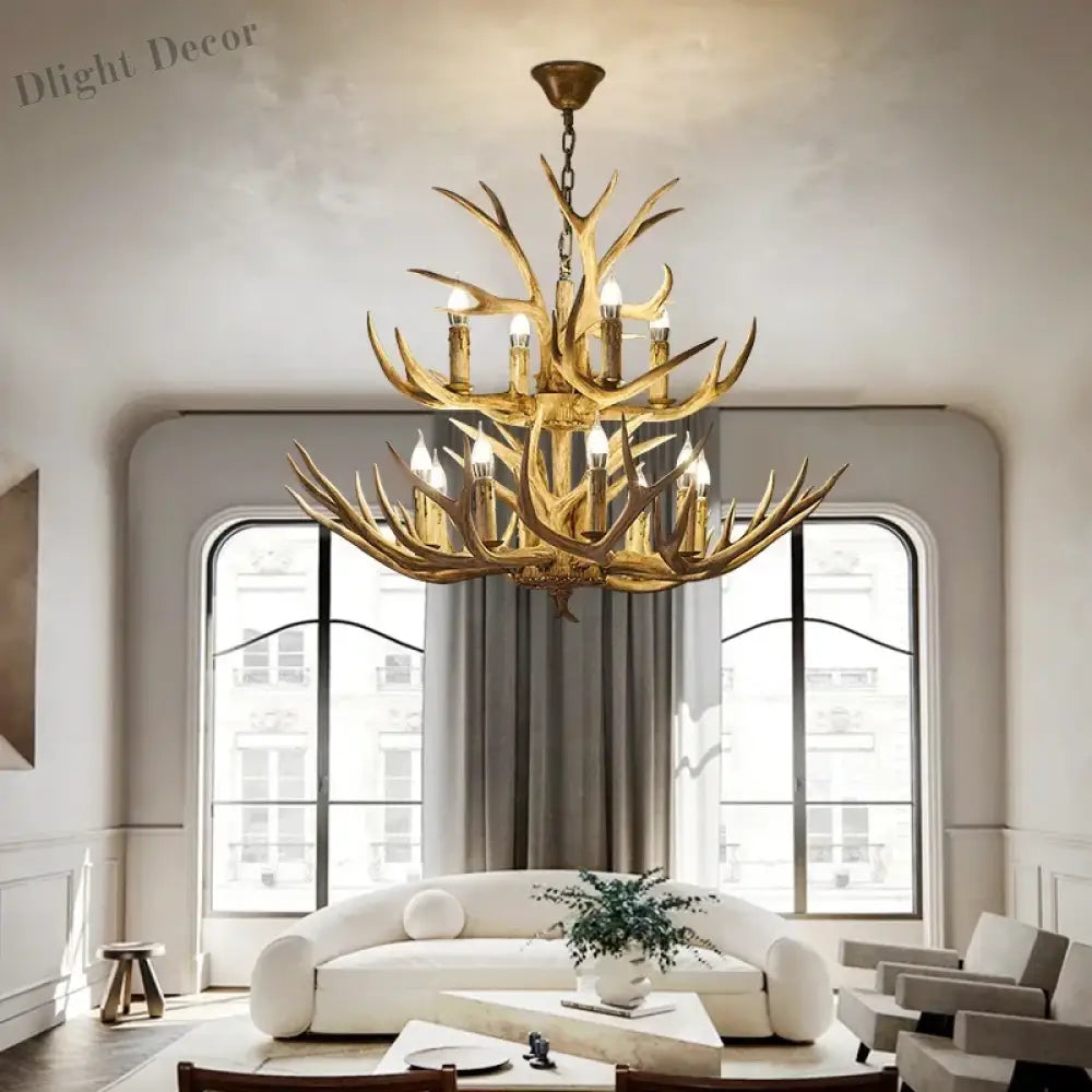 Retro LED Antler Chandeliers - Creative Resin Pendant Lamps for Living, Dining Rooms, Bars, Hotels, and Decor Lighting