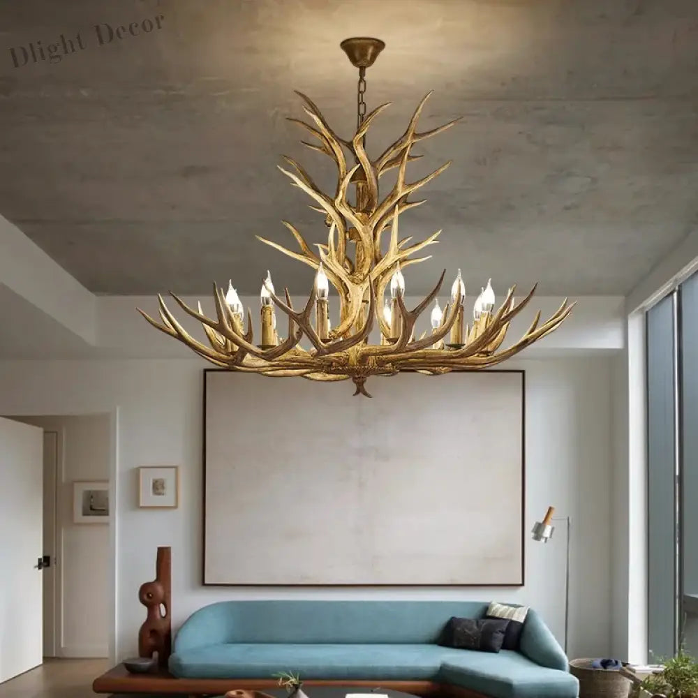 Retro LED Antler Chandeliers - Creative Resin Pendant Lamps for Living, Dining Rooms, Bars, Hotels, and Decor Lighting