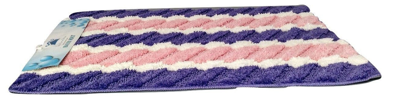 Tache Super Absorbent Purple and Pink Striped Microfiber Wild Flower Floor Mats / Rugs