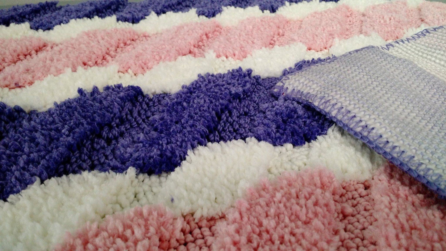 Tache Super Absorbent Purple and Pink Striped Microfiber Wild Flower Floor Mats / Rugs