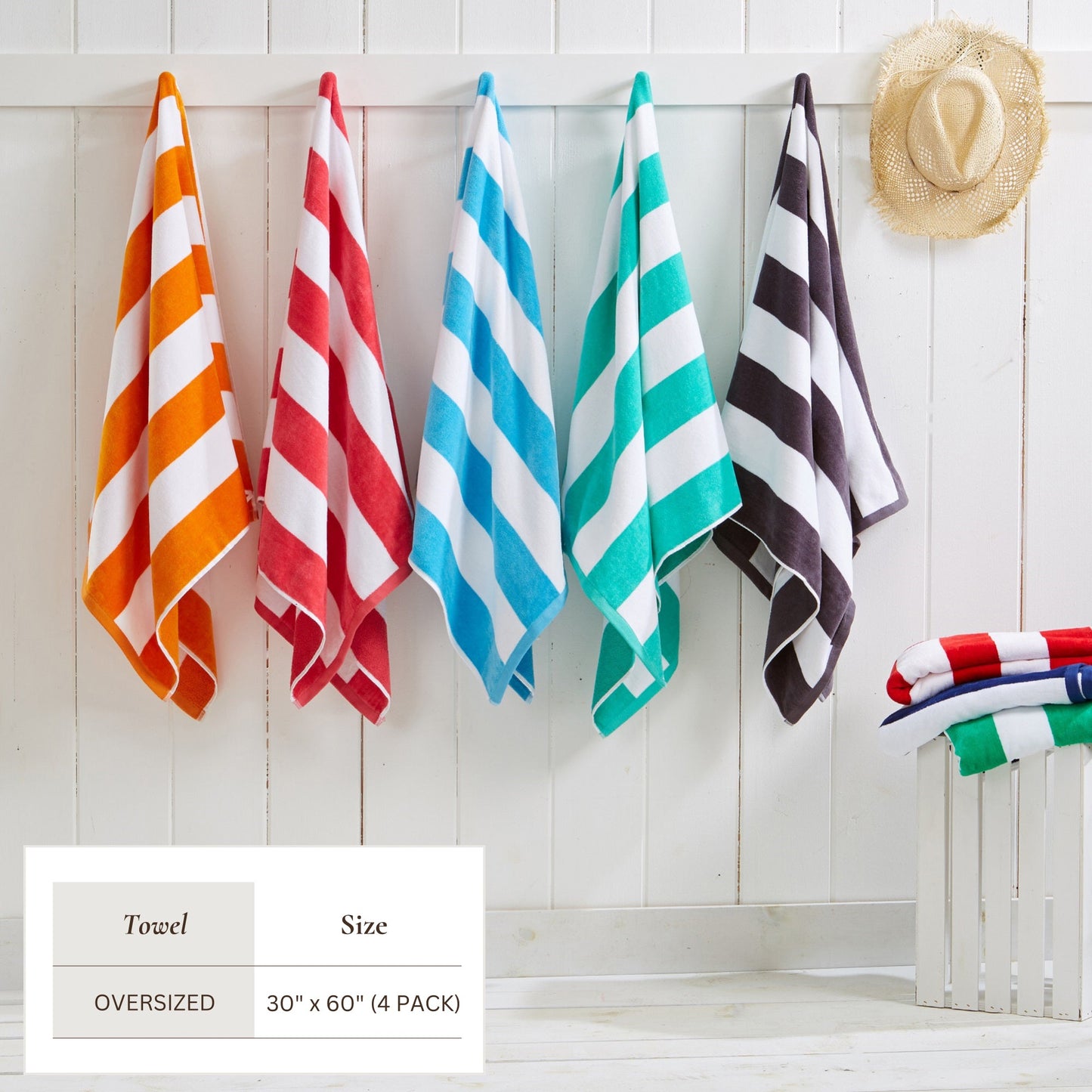 Cotton Velour Cabana Stripe Beach Towel - Novia Collection.