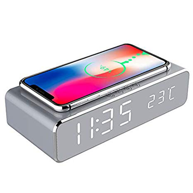 LED Alarm Clock with Wireless Charger and USB Port