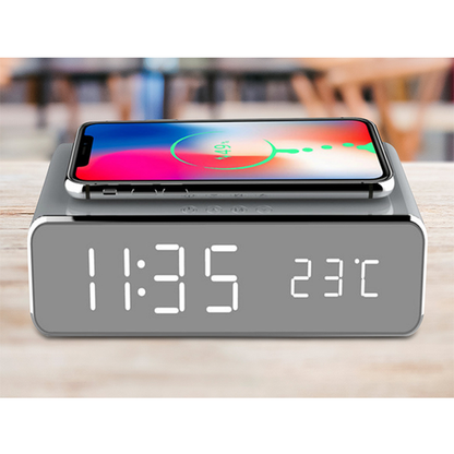 LED Alarm Clock with Wireless Charger and USB Port
