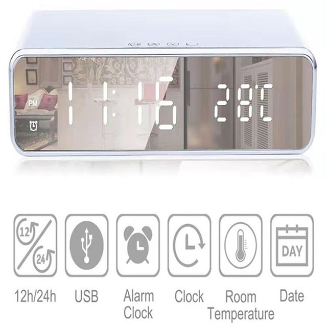 LED Alarm Clock with Wireless Charger and USB Port