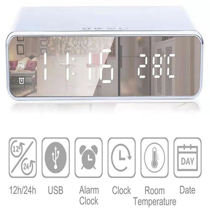 LED Alarm Clock with Wireless Charger and USB Port