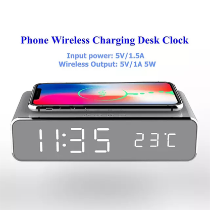 LED Alarm Clock with Wireless Charger and USB Port