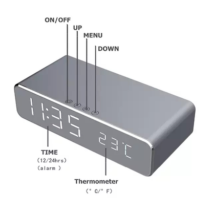 LED Alarm Clock with Wireless Charger and USB Port