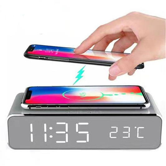 LED Alarm Clock with Wireless Charger and USB Port