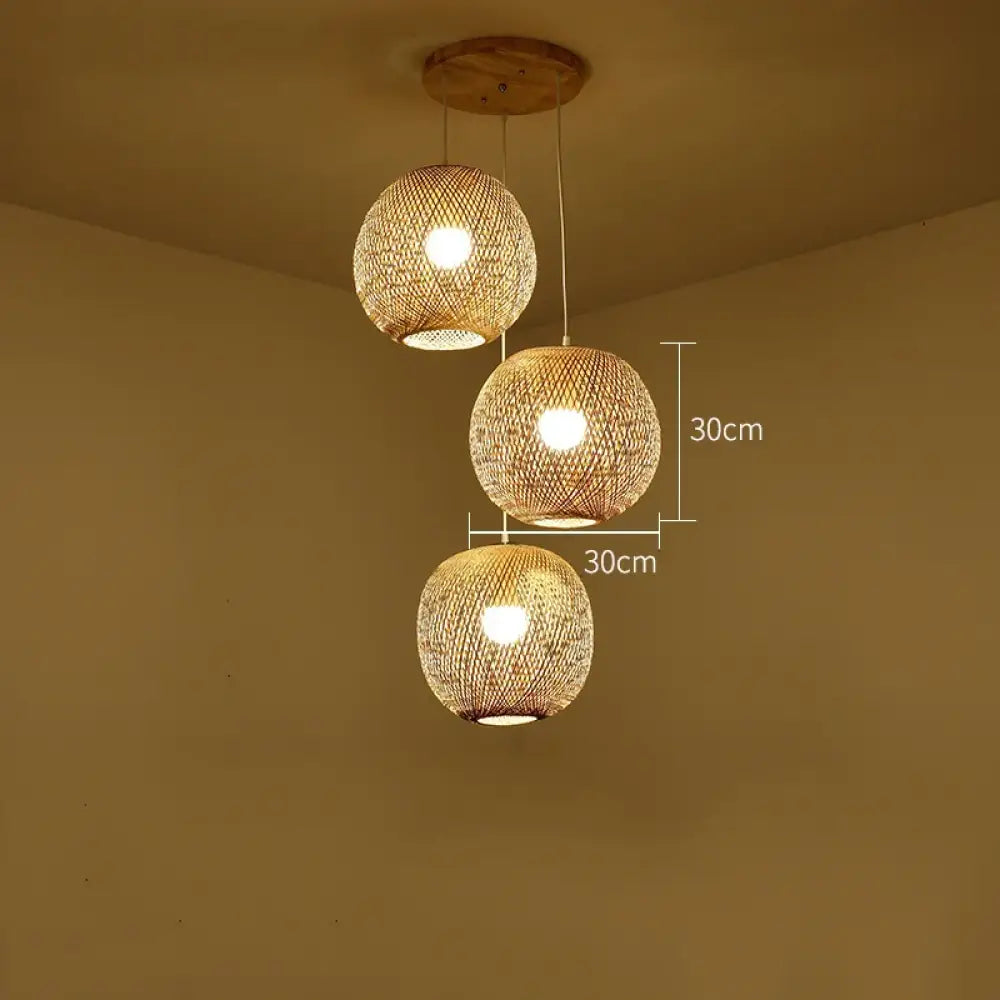 Set of 3 Modern Hand-Knitted Bamboo Rattan Pendant Lights - Weaving Elegance for Your Home