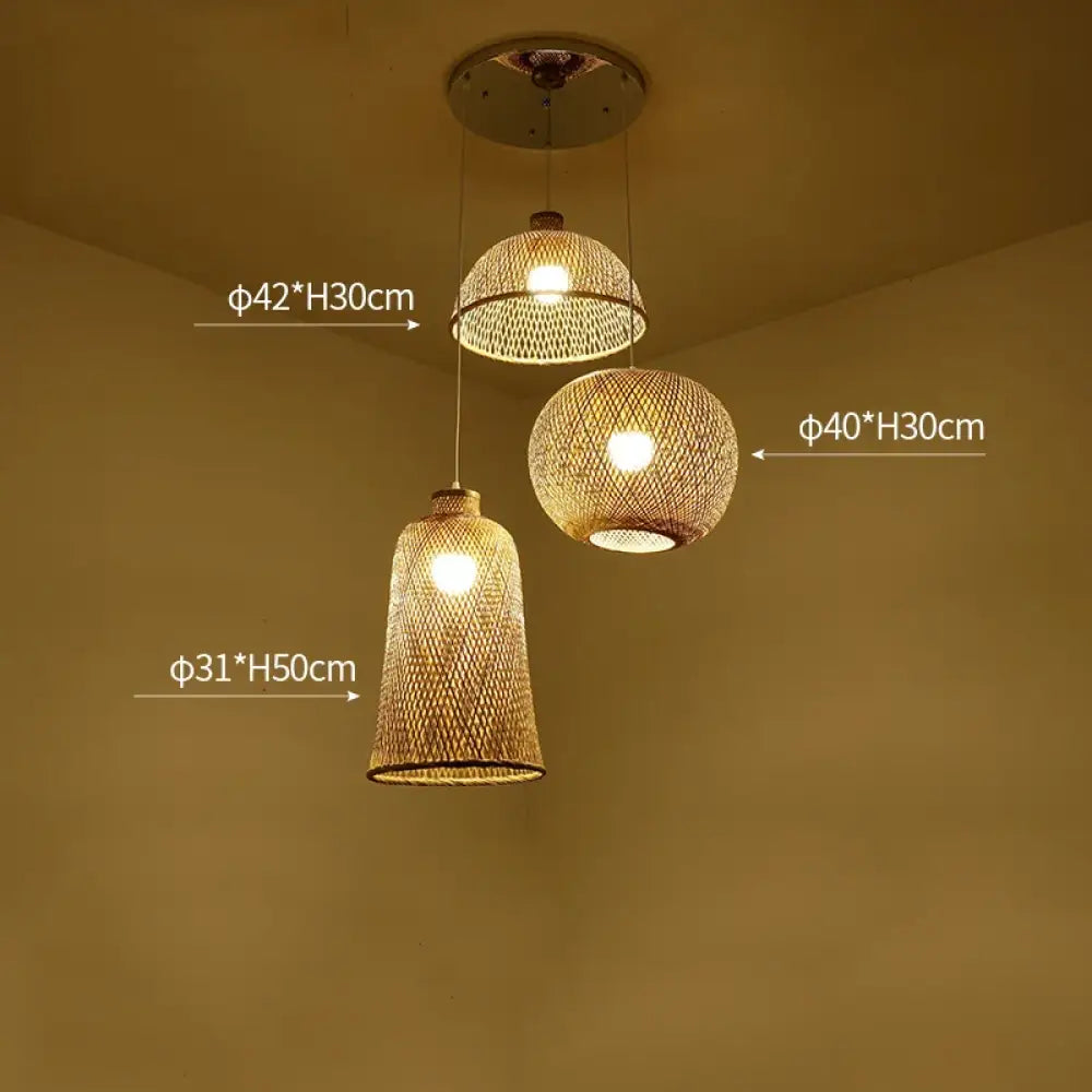 Set of 3 Modern Hand-Knitted Bamboo Rattan Pendant Lights - Weaving Elegance for Your Home