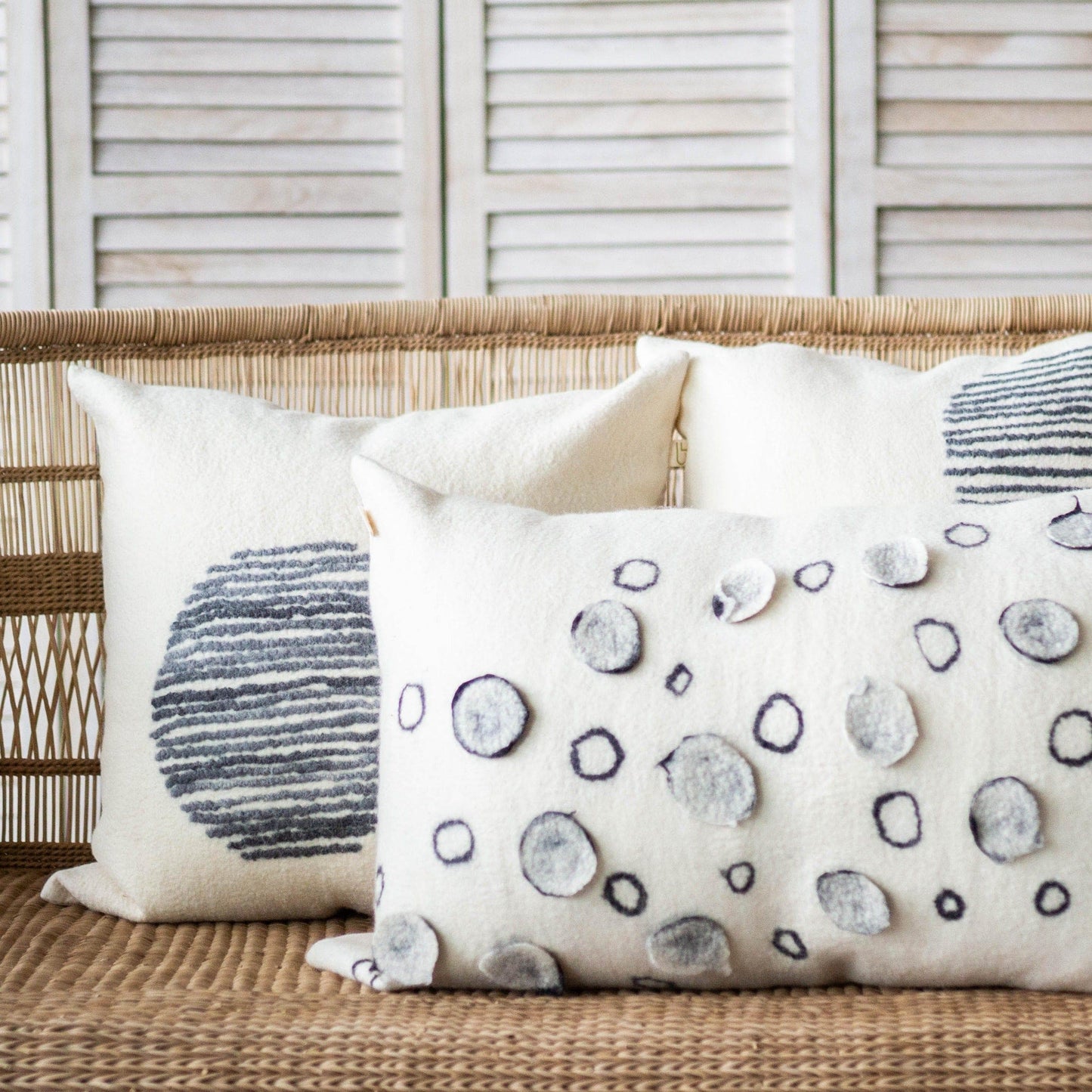 Slatted Circle Hand-Felted Merino Wool Throw Pillow