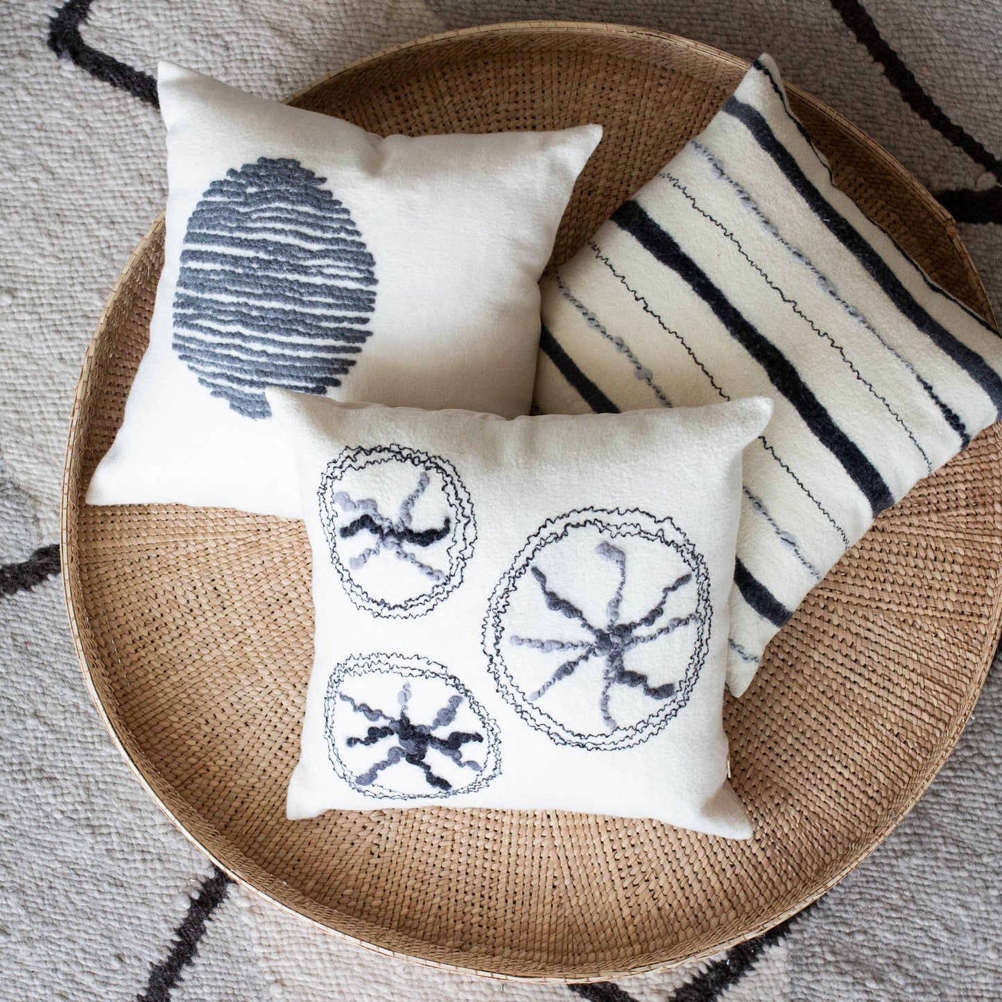 Slatted Circle Hand-Felted Merino Wool Throw Pillow