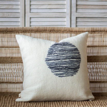 Slatted Circle Hand-Felted Merino Wool Throw Pillow