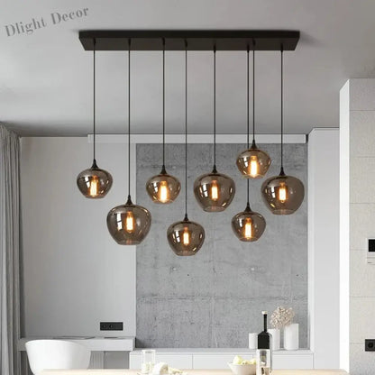 Smoky Grey LED Pendant Lights - Nordic Glass Chandelier for Dining, Living Room, Kitchen, and Bar