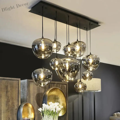 Smoky Grey LED Pendant Lights - Nordic Glass Chandelier for Dining, Living Room, Kitchen, and Bar