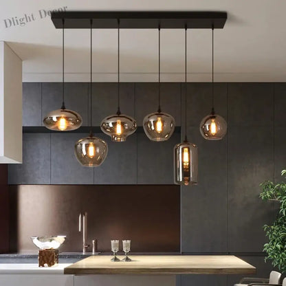 Smoky Grey LED Pendant Lights - Nordic Glass Chandelier for Dining, Living Room, Kitchen, and Bar