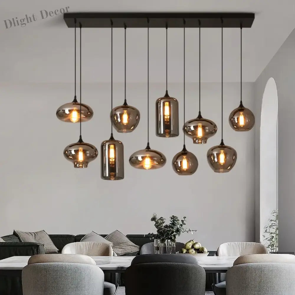 Smoky Grey LED Pendant Lights - Nordic Glass Chandelier for Dining, Living Room, Kitchen, and Bar