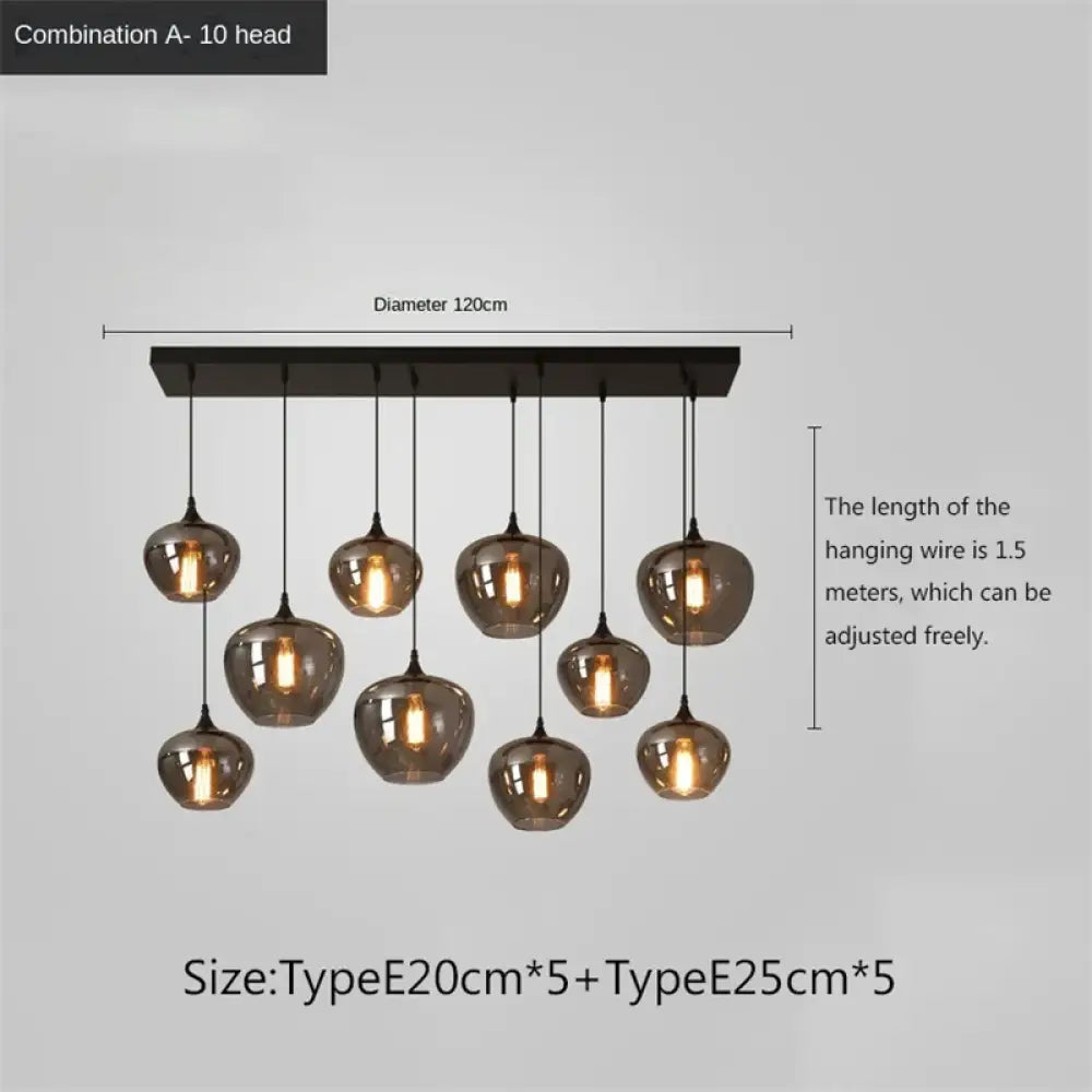 Smoky Grey LED Pendant Lights - Nordic Glass Chandelier for Dining, Living Room, Kitchen, and Bar