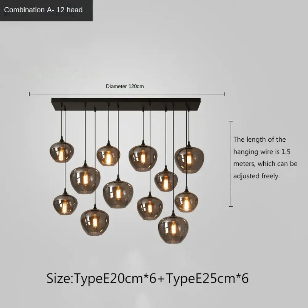 Smoky Grey LED Pendant Lights - Nordic Glass Chandelier for Dining, Living Room, Kitchen, and Bar