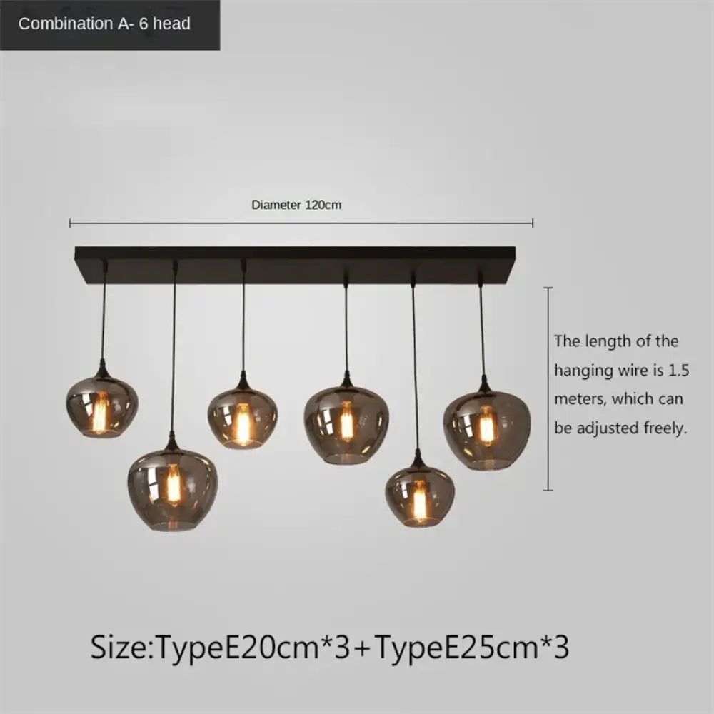 Smoky Grey LED Pendant Lights - Nordic Glass Chandelier for Dining, Living Room, Kitchen, and Bar