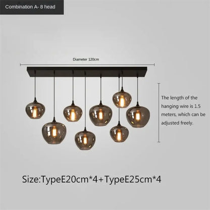 Smoky Grey LED Pendant Lights - Nordic Glass Chandelier for Dining, Living Room, Kitchen, and Bar