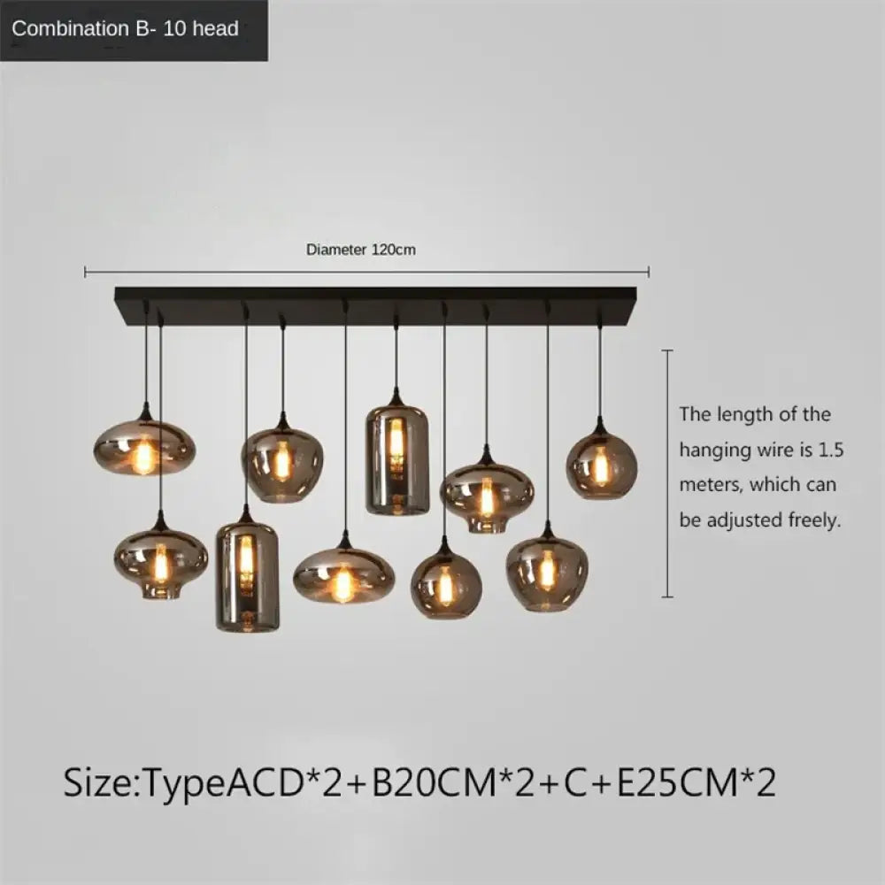 Smoky Grey LED Pendant Lights - Nordic Glass Chandelier for Dining, Living Room, Kitchen, and Bar