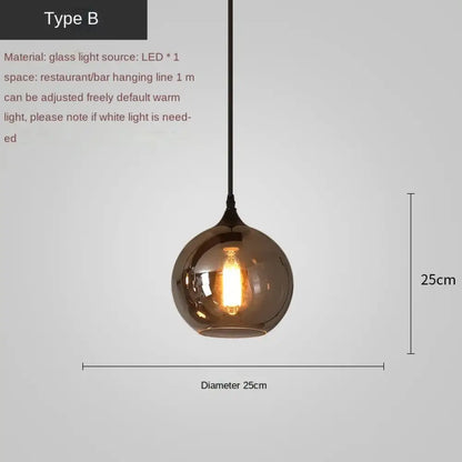 Smoky Grey LED Pendant Lights - Nordic Glass Chandelier for Dining, Living Room, Kitchen, and Bar