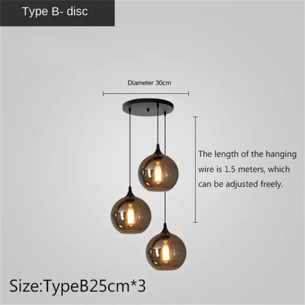Smoky Grey LED Pendant Lights - Nordic Glass Chandelier for Dining, Living Room, Kitchen, and Bar
