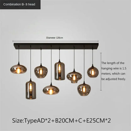 Smoky Grey LED Pendant Lights - Nordic Glass Chandelier for Dining, Living Room, Kitchen, and Bar
