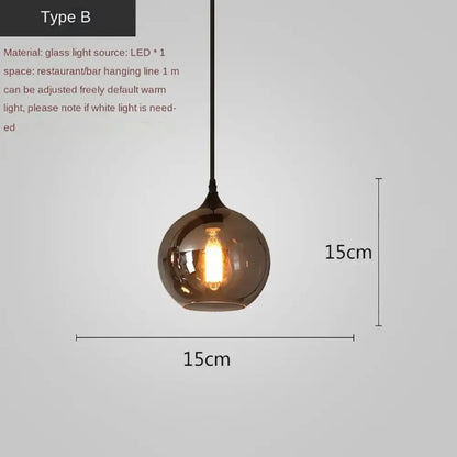 Smoky Grey LED Pendant Lights - Nordic Glass Chandelier for Dining, Living Room, Kitchen, and Bar