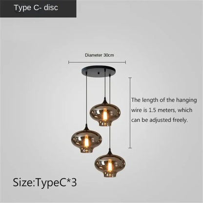 Smoky Grey LED Pendant Lights - Nordic Glass Chandelier for Dining, Living Room, Kitchen, and Bar