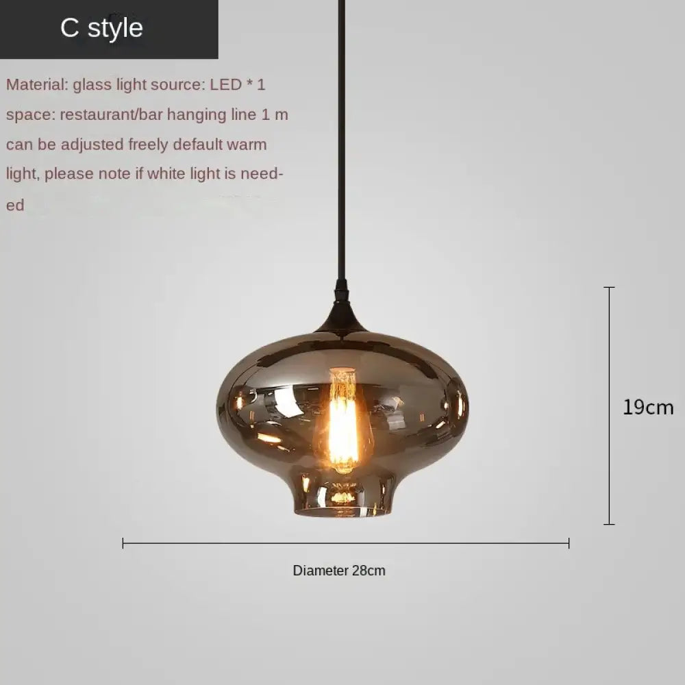Smoky Grey LED Pendant Lights - Nordic Glass Chandelier for Dining, Living Room, Kitchen, and Bar