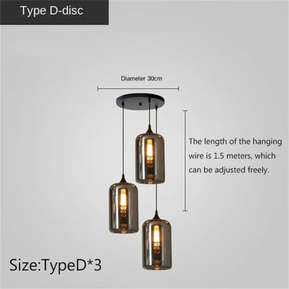 Smoky Grey LED Pendant Lights - Nordic Glass Chandelier for Dining, Living Room, Kitchen, and Bar
