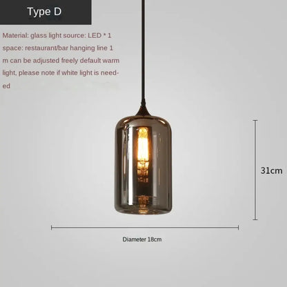 Smoky Grey LED Pendant Lights - Nordic Glass Chandelier for Dining, Living Room, Kitchen, and Bar