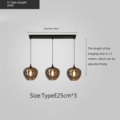 Smoky Grey LED Pendant Lights - Nordic Glass Chandelier for Dining, Living Room, Kitchen, and Bar